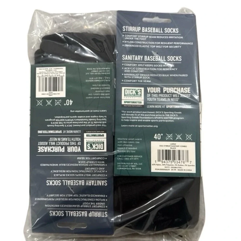 DGS‎ Stirrup + Sanitary Baseball Socks Men's Large 4-Pair NWT (2 packs of 2)